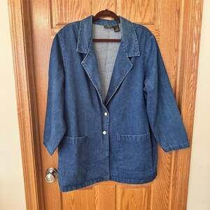 Hunters Run Blazer Jacket Womens 1X Blue Longline 2-Button Notched Lapel